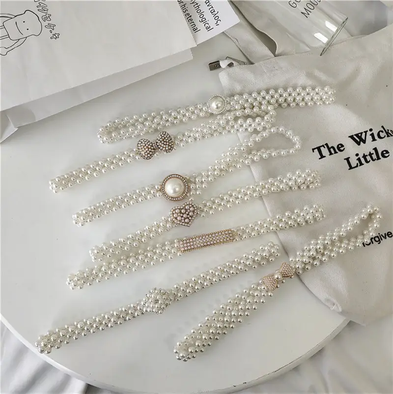 White Pearl Belt with Rhinestone Centerpiece for Women - Image 14