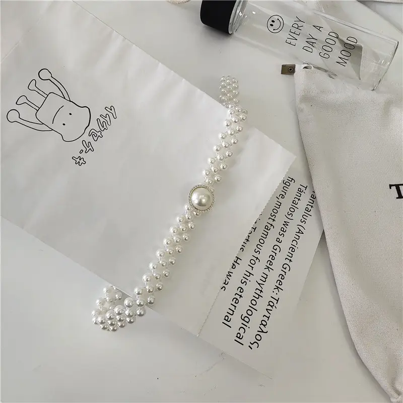 White Pearl Belt with Rhinestone Centerpiece for Women - Image 16