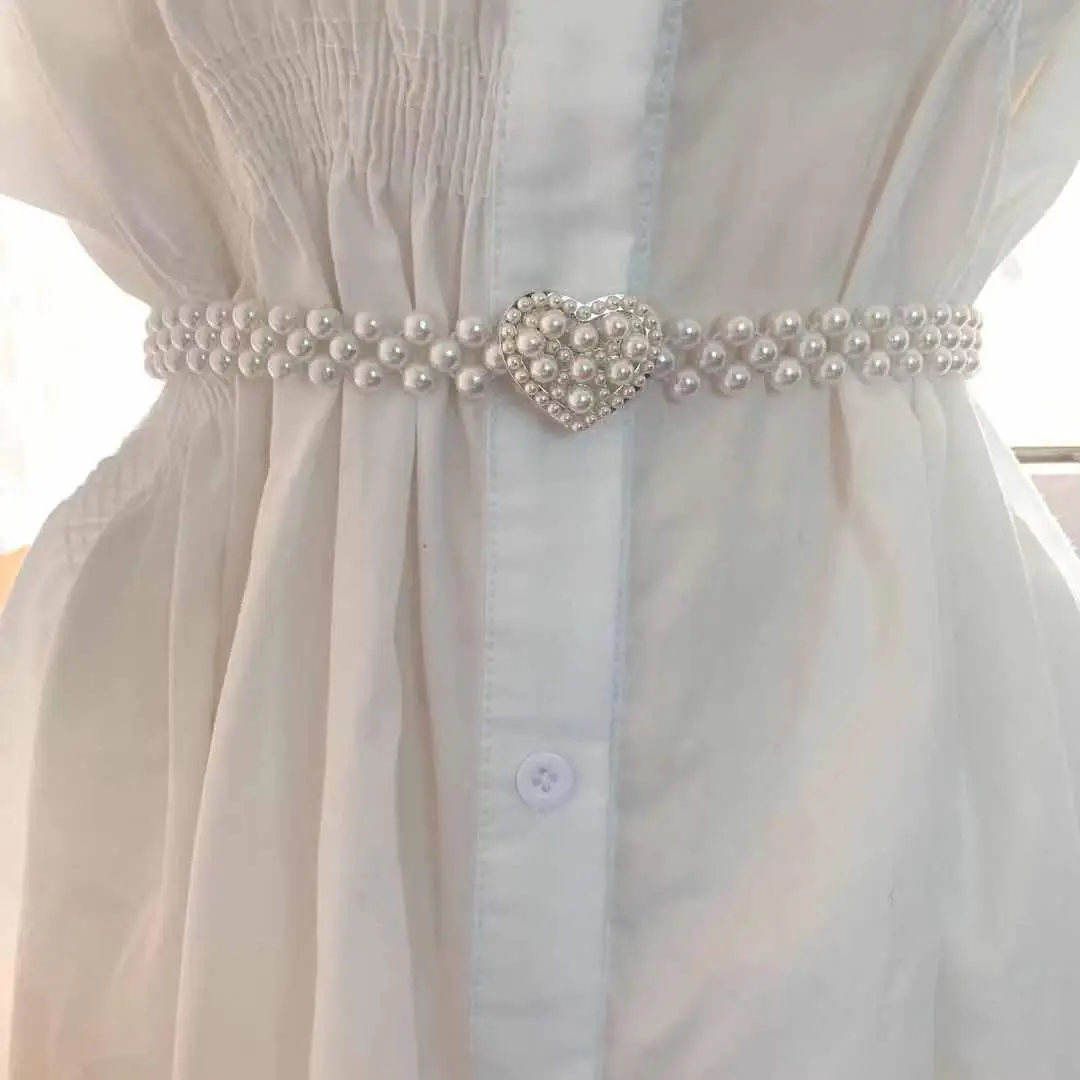 White Pearl Belt with Rhinestone Centerpiece for Women - Image 12