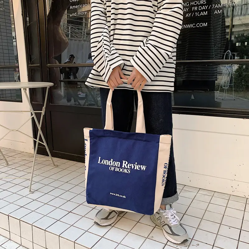 London Review Books Canvas Shoulder Bag Navy White - Image 10