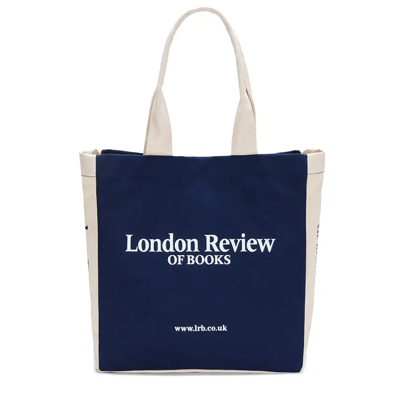 London Review Books Canvas Shoulder Bag Navy White - Image 11