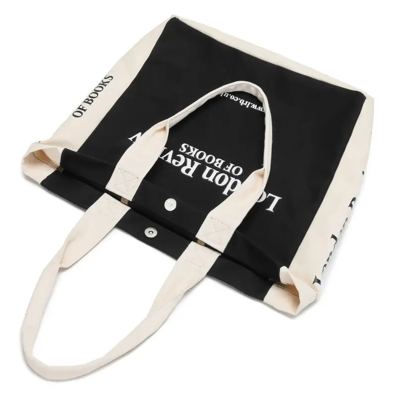 London Review Books Canvas Shoulder Bag Navy White - Image 3