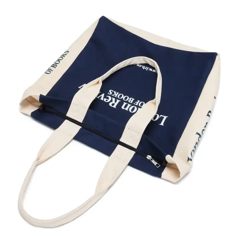 London Review Books Canvas Shoulder Bag Navy White - Image 4