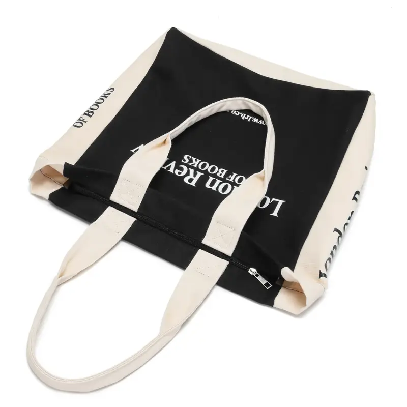 London Review Books Canvas Shoulder Bag Navy White - Image 6