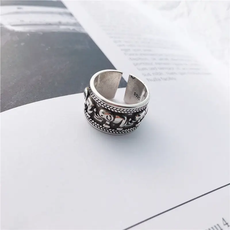 S925 Silver Open Ring with Elephant Carved Design - Image 2