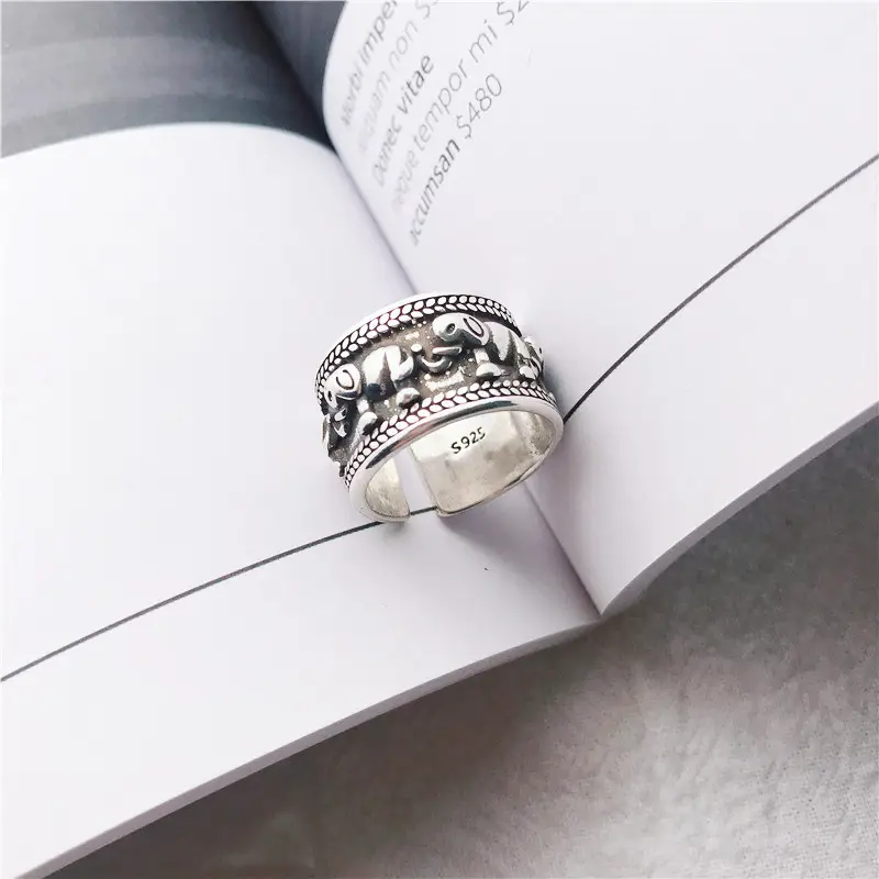 S925 Silver Open Ring with Elephant Carved Design - Image 3