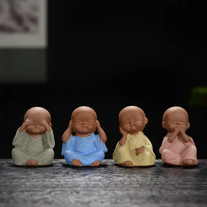 Mini Tea Pet Ornament Zen Purple Sand Pocket Three Four Little Monks - Image 6