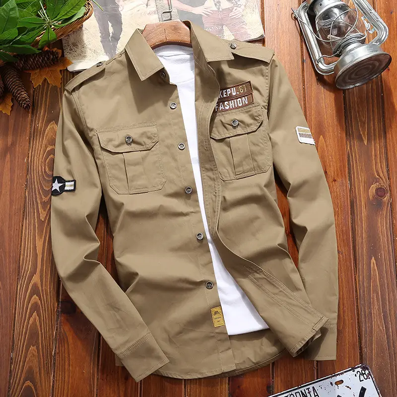 Men Navy Slim Fit Long Sleeve Shirt Jacket with Embroidered Details - Image 3