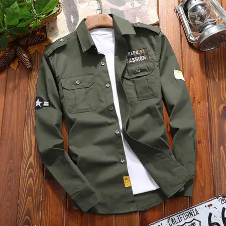 Men Navy Slim Fit Long Sleeve Shirt Jacket with Embroidered Details - Image 2