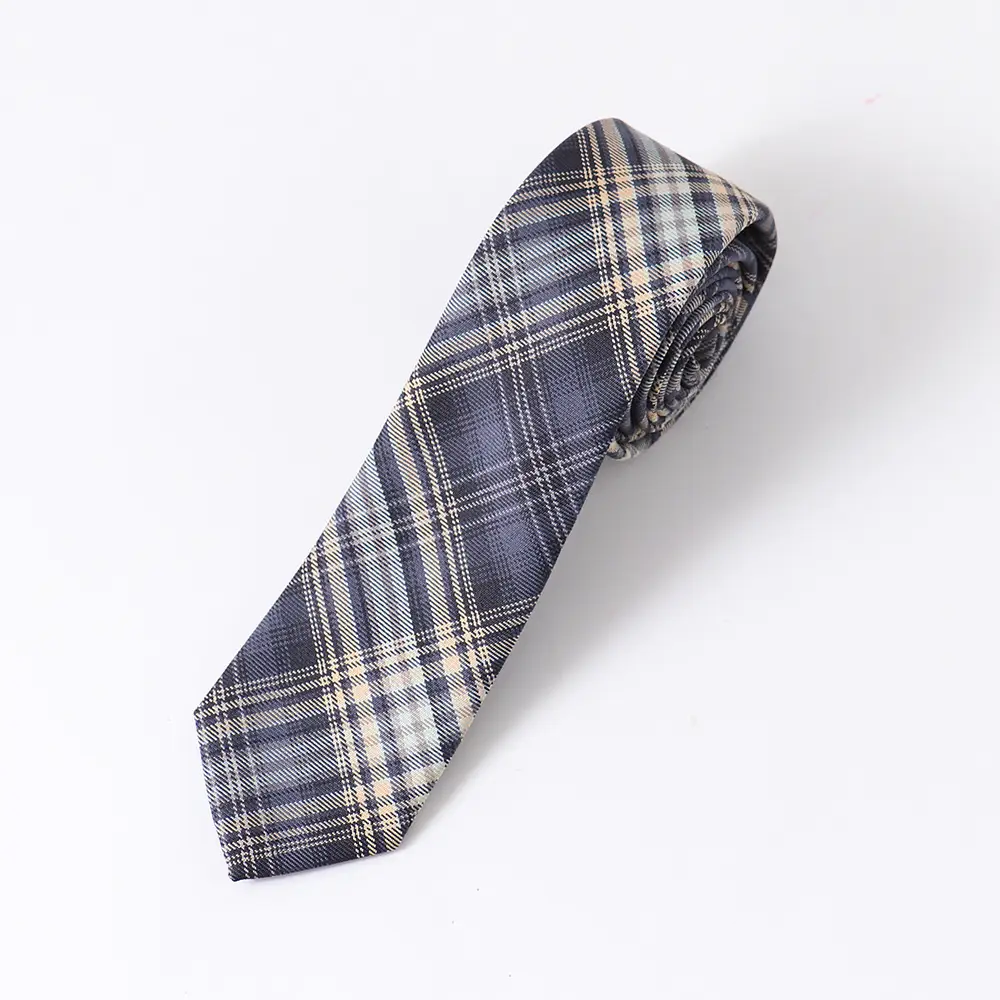 Japanese College Plaid Tie Necktie Blue White - Image 2