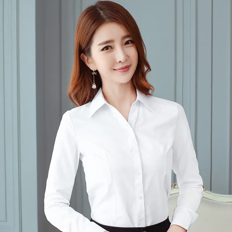 Women's Pointed Collar Short Sleeve White Shirt Spring Summer Business Wear - Image 10