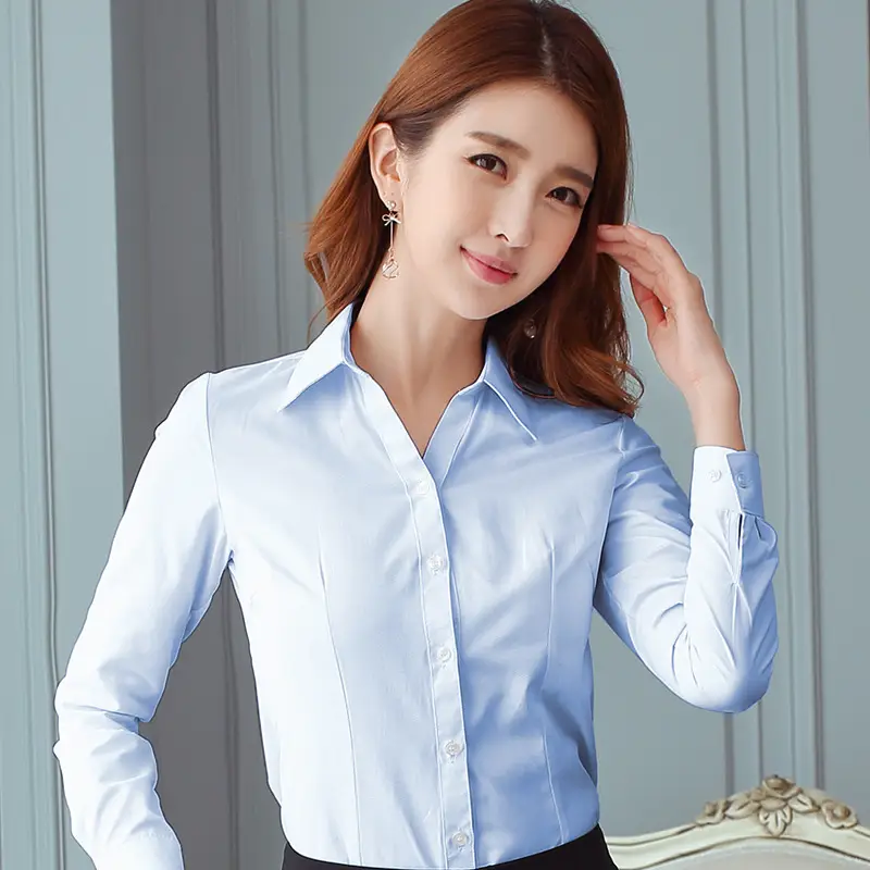 Women's Pointed Collar Short Sleeve White Shirt Spring Summer Business Wear - Image 12