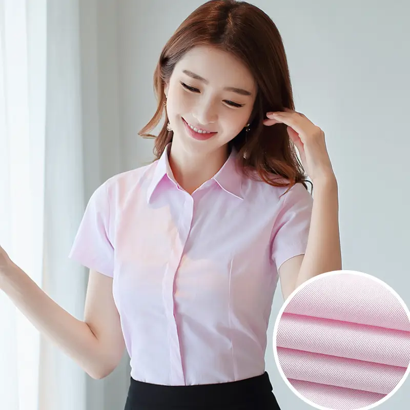 Women's Pointed Collar Short Sleeve White Shirt Spring Summer Business Wear - Image 2