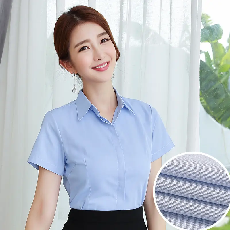 Women's Pointed Collar Short Sleeve White Shirt Spring Summer Business Wear - Image 3