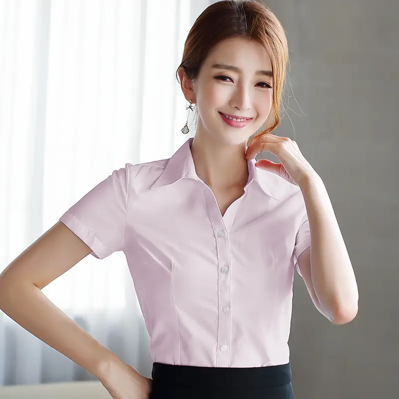 Women's Pointed Collar Short Sleeve White Shirt Spring Summer Business Wear - Image 8