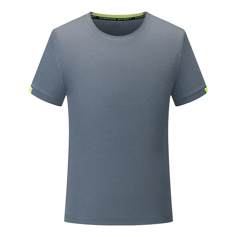 Men Grey Quick-Drying T-Shirt Short Sleeve Round Neck - Image 5