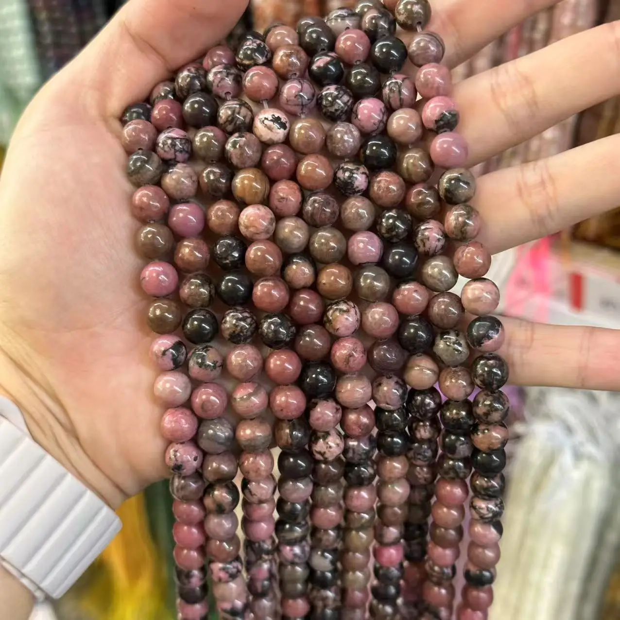 Natural Black Line Rhodolite Loose Beads for DIY Jewelry - Image 3