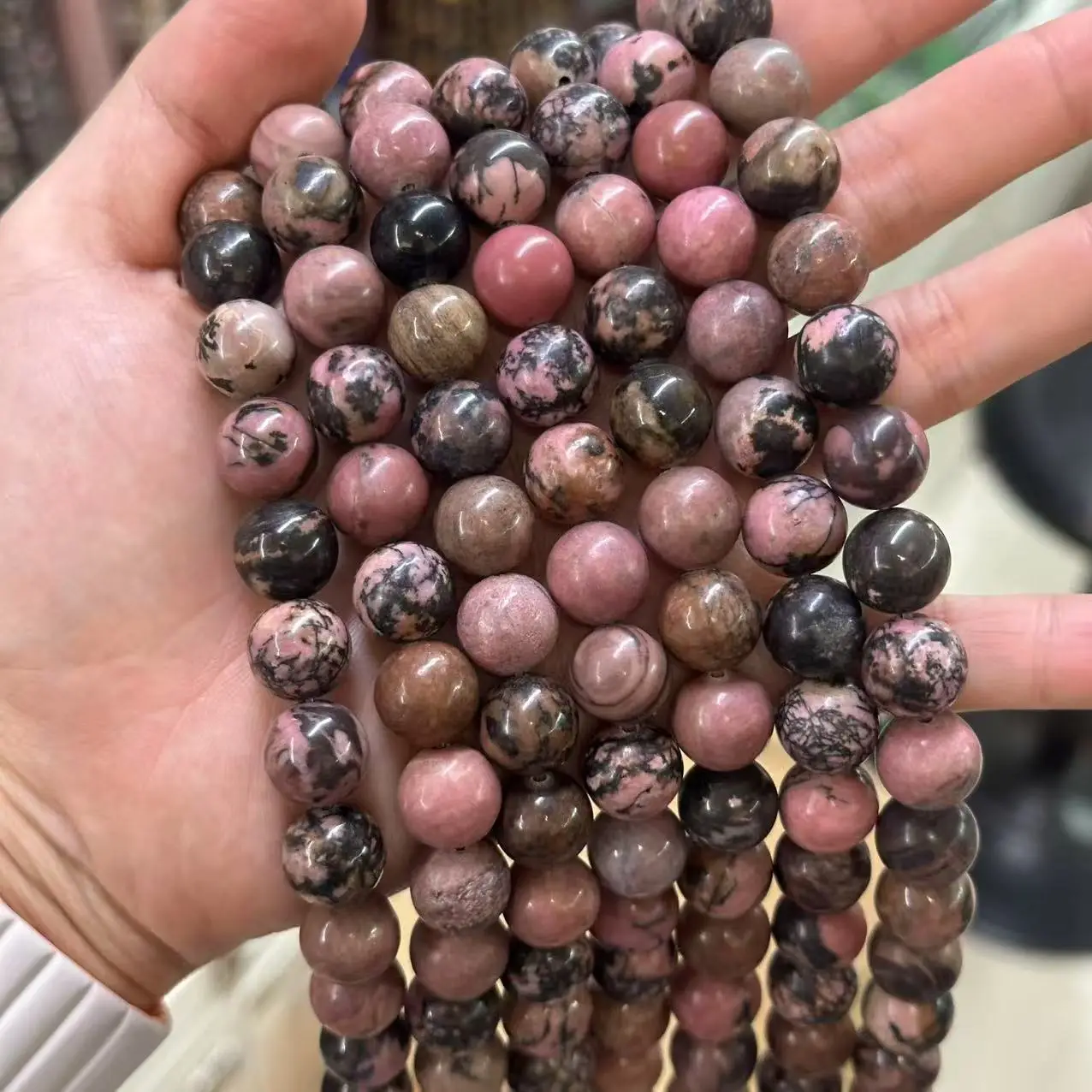 Natural Black Line Rhodolite Loose Beads for DIY Jewelry - Image 4