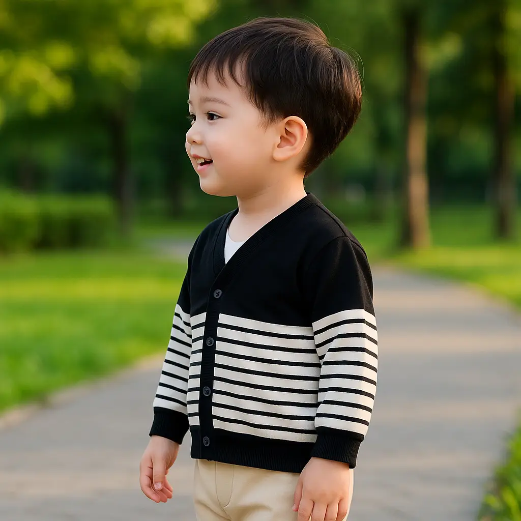 Kids Striped Cardigan Set Black White Spring Fall