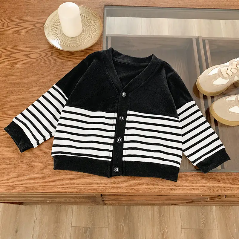 Kids Striped Cardigan Set Black White Spring Fall