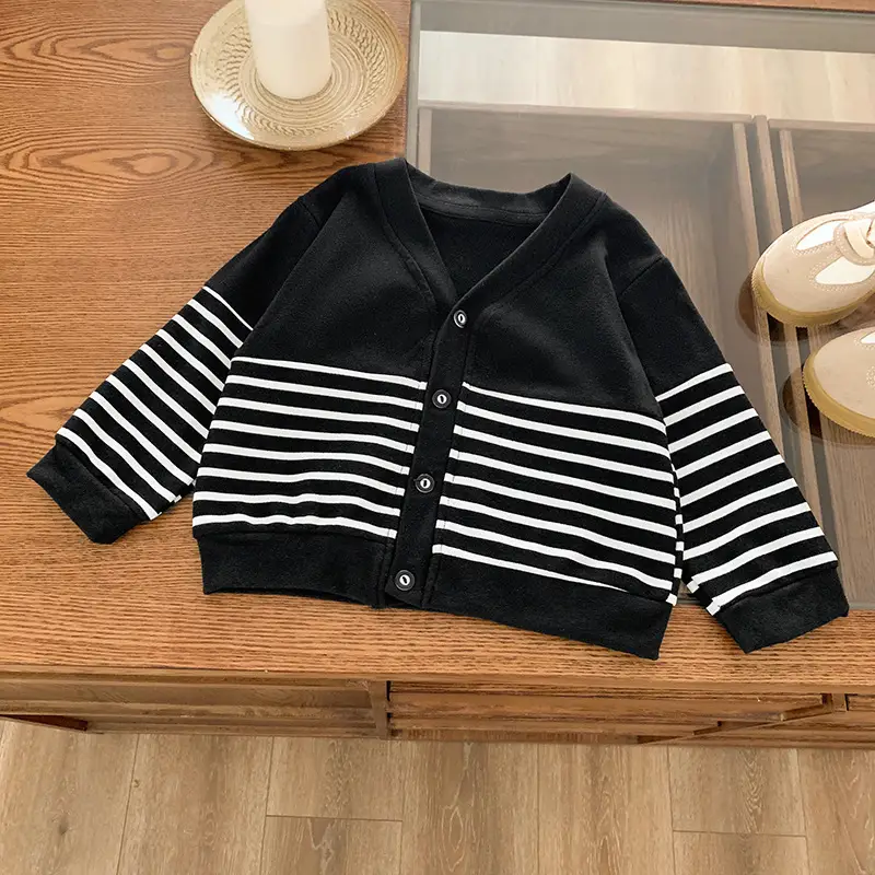 Kids Striped Cardigan Set Black White Spring Fall