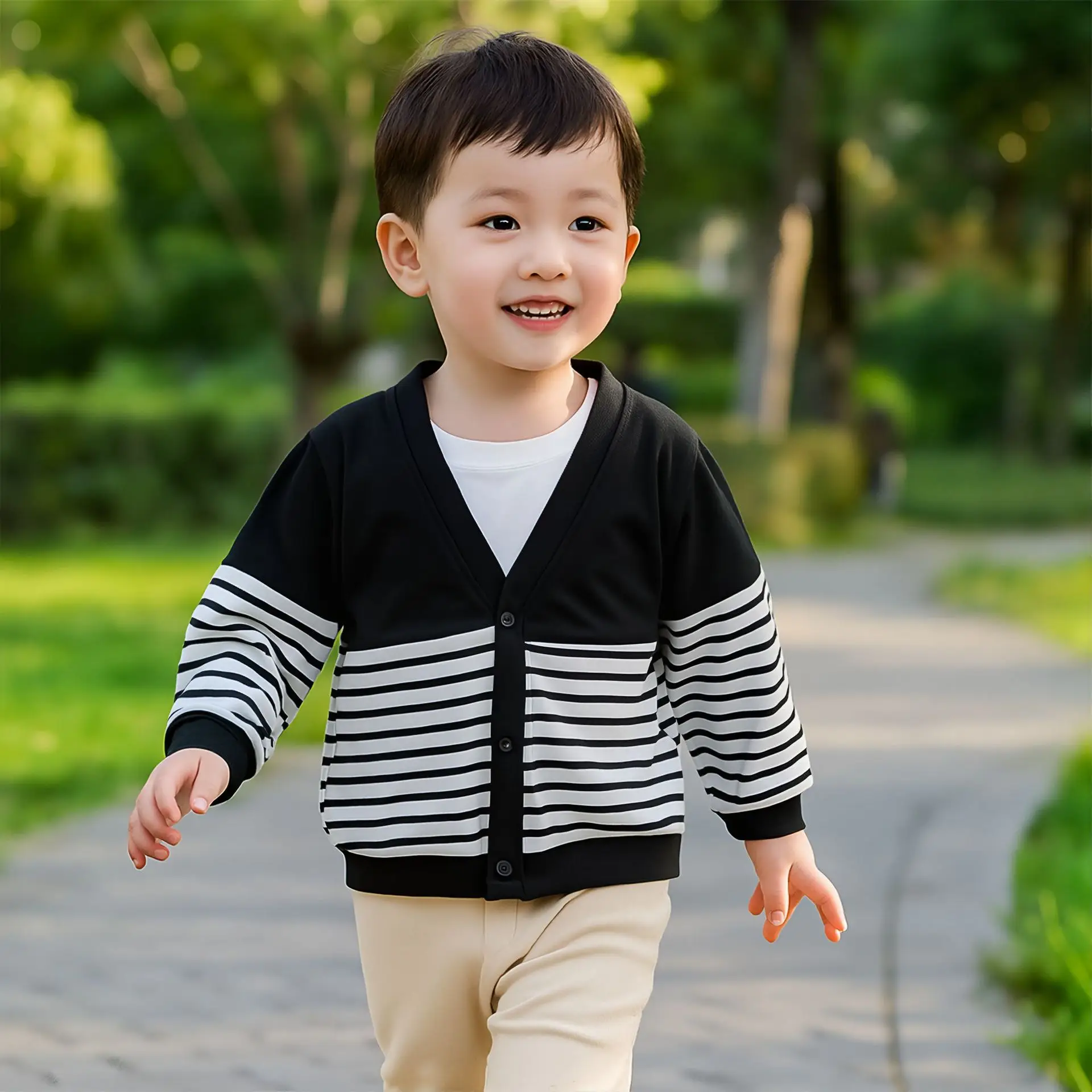 Kids Striped Cardigan Set Black White Spring Fall