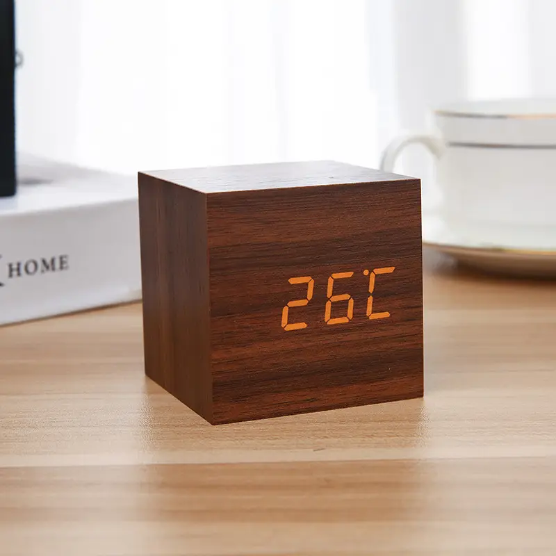 Led Digital Alarm Clock Wooden Black White - Image 8