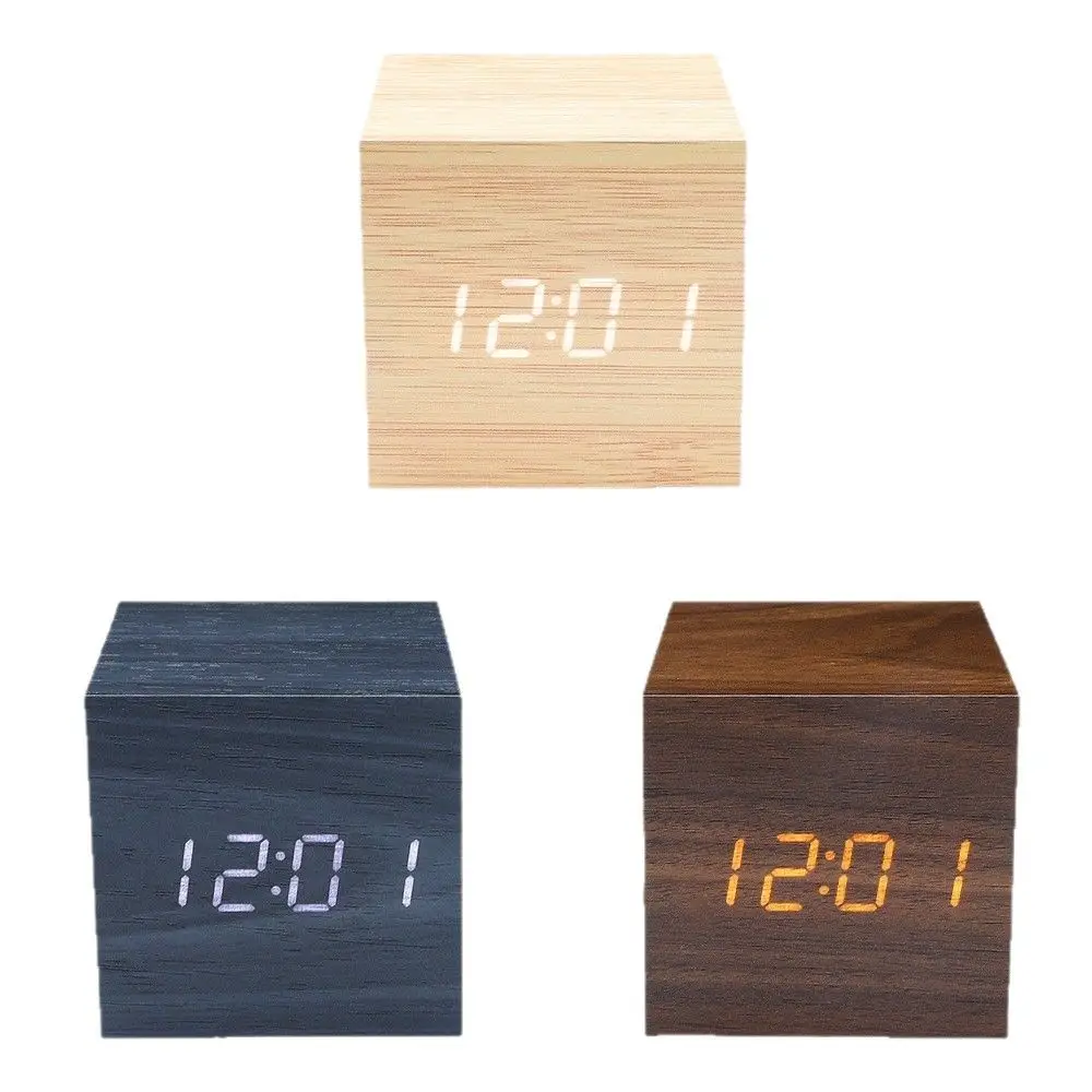 Led Digital Alarm Clock Wooden Black White - Image 9