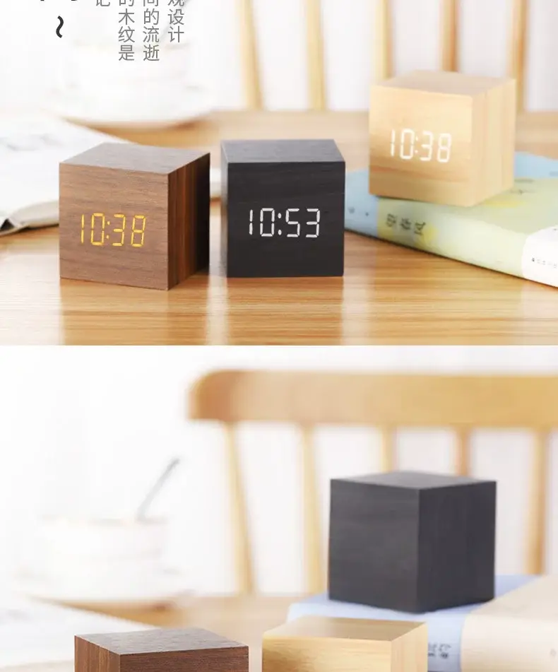 Led Digital Alarm Clock Wooden Black White — feature 14
