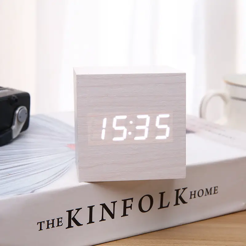 Led Digital Alarm Clock Wooden Black White - Image 4