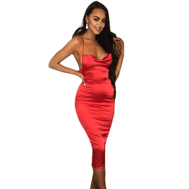 2024 Imitation Silk Halterneck Hip Skirt Dress Women - Image 7