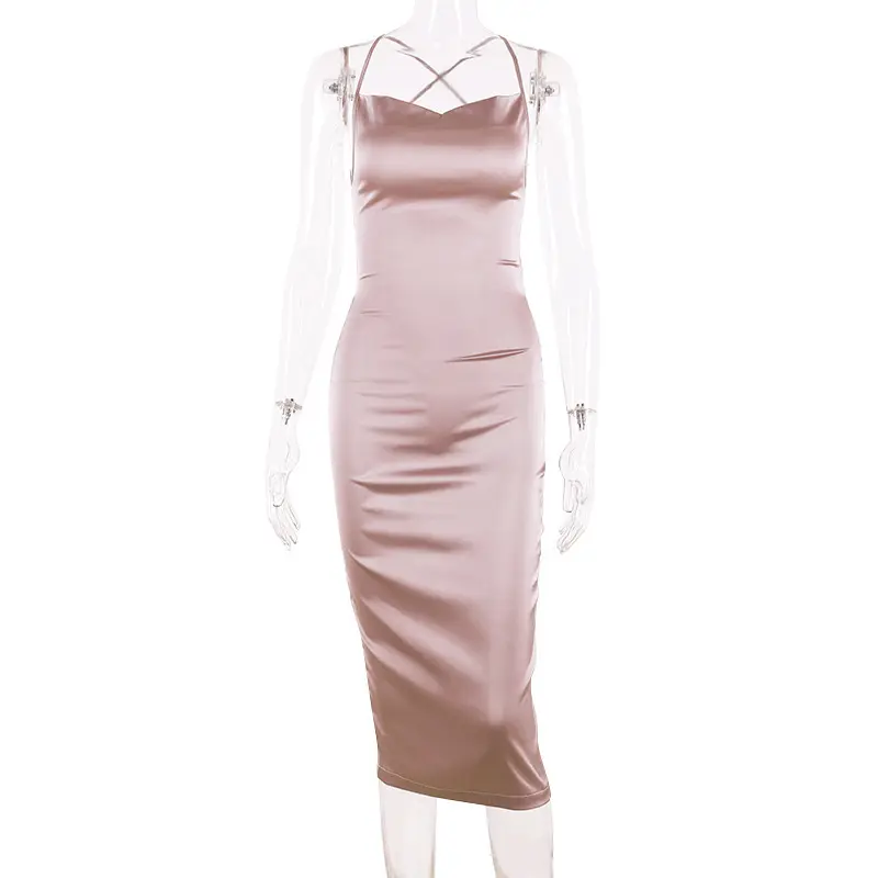 2024 Imitation Silk Halterneck Hip Skirt Dress Women — feature 10
