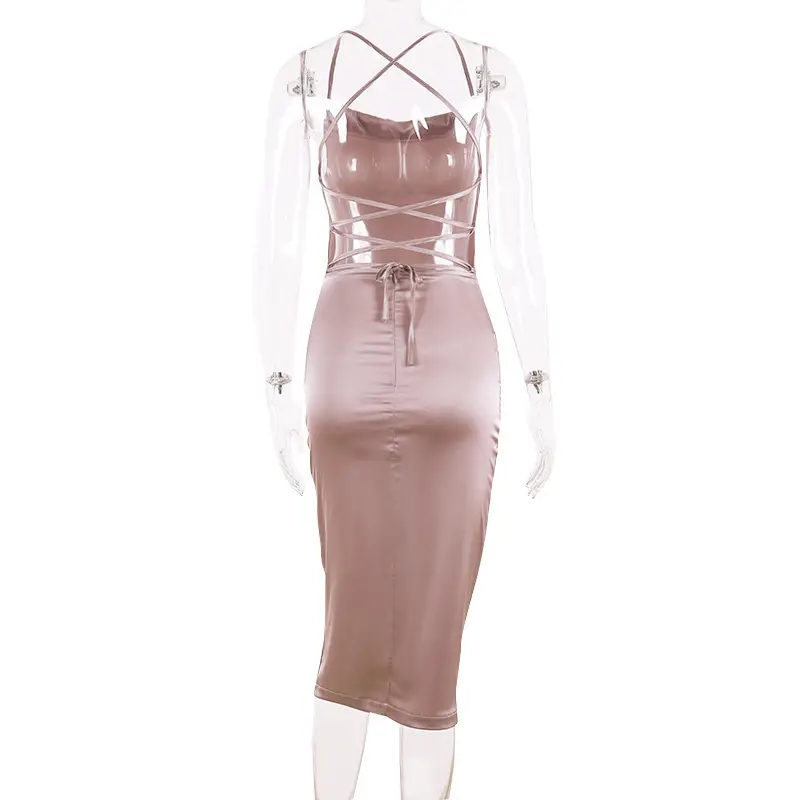 2024 Imitation Silk Halterneck Hip Skirt Dress Women — feature 11