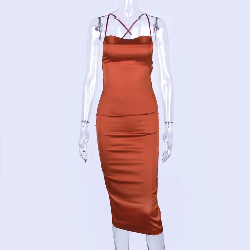 2024 Imitation Silk Halterneck Hip Skirt Dress Women — feature 12