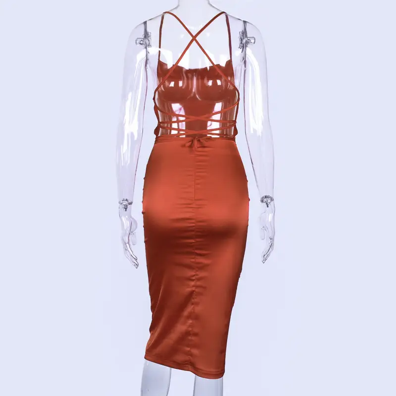 2024 Imitation Silk Halterneck Hip Skirt Dress Women — feature 13
