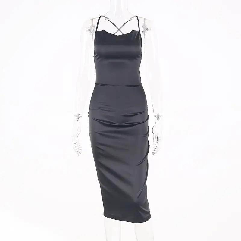 2024 Imitation Silk Halterneck Hip Skirt Dress Women — feature 15