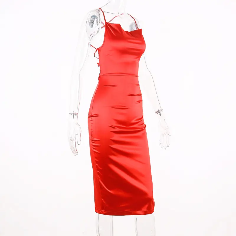 2024 Imitation Silk Halterneck Hip Skirt Dress Women — feature 8