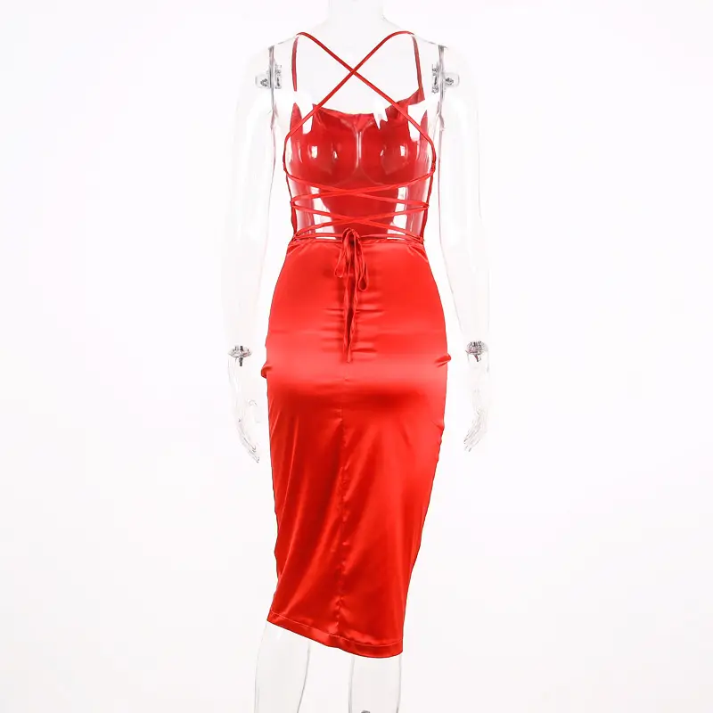 2024 Imitation Silk Halterneck Hip Skirt Dress Women — feature 9