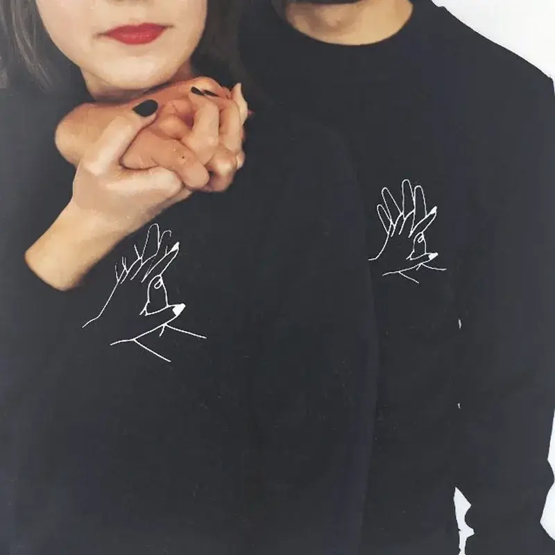 Black Handshake Print Round Neck Sweater - Image 2