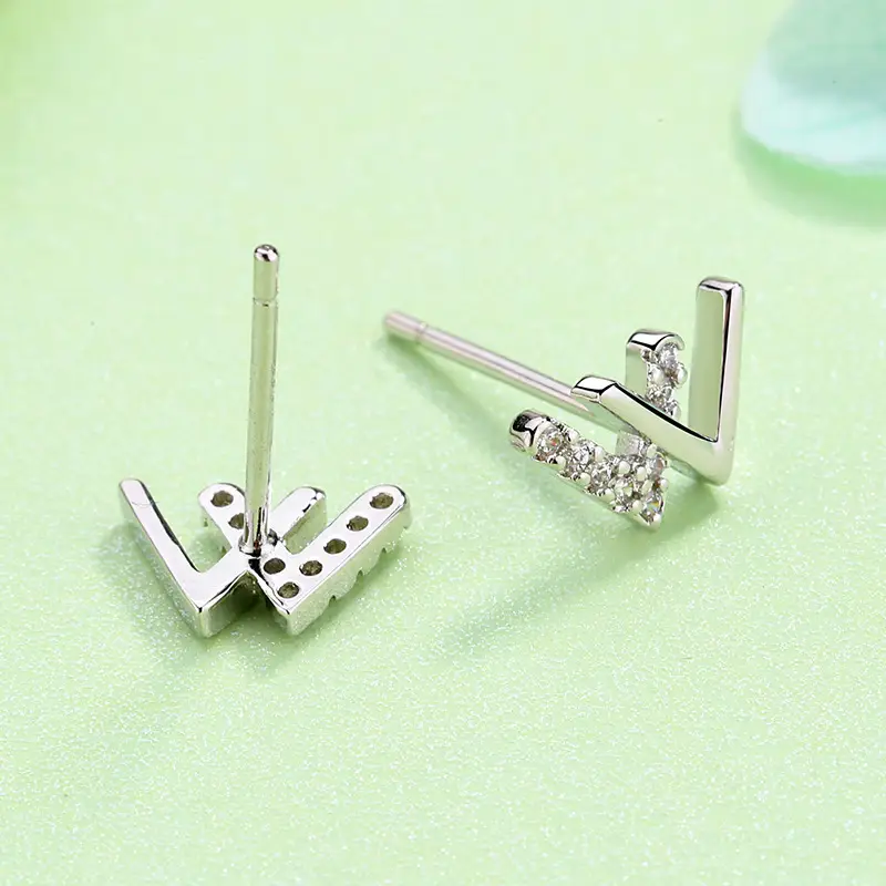 Double V Diamond Earrings for Women Silver