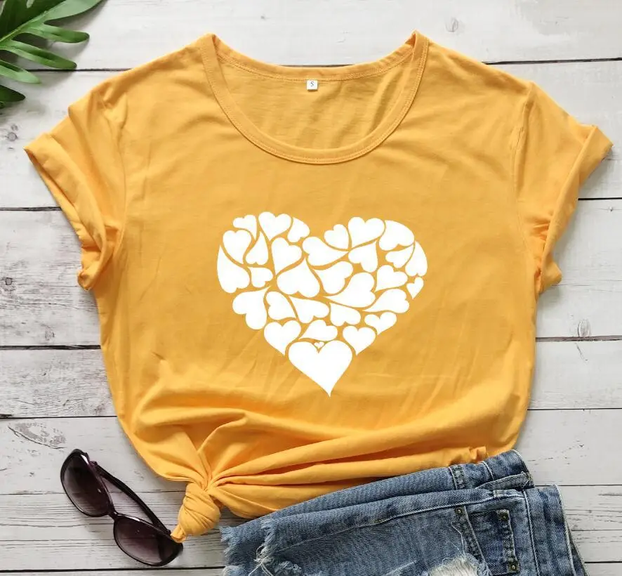 Gray Heart Print Short Sleeve T-Shirt for Women - Image 3