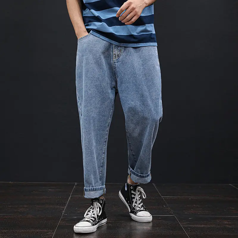 Plus Size Men Denim Cropped Pants 2022 Grey