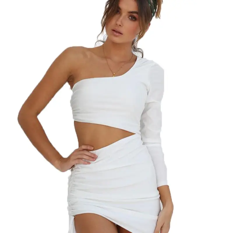 White One-Shoulder Cut Out Strap Dress for Women