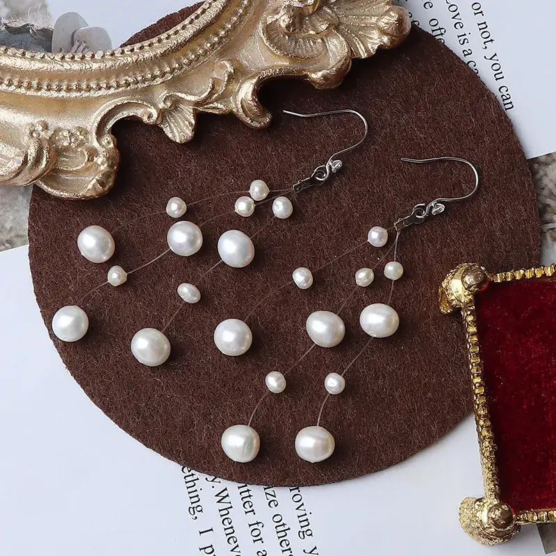 Natural Freshwater Pearl Earrings S925 Silver Women - Image 3