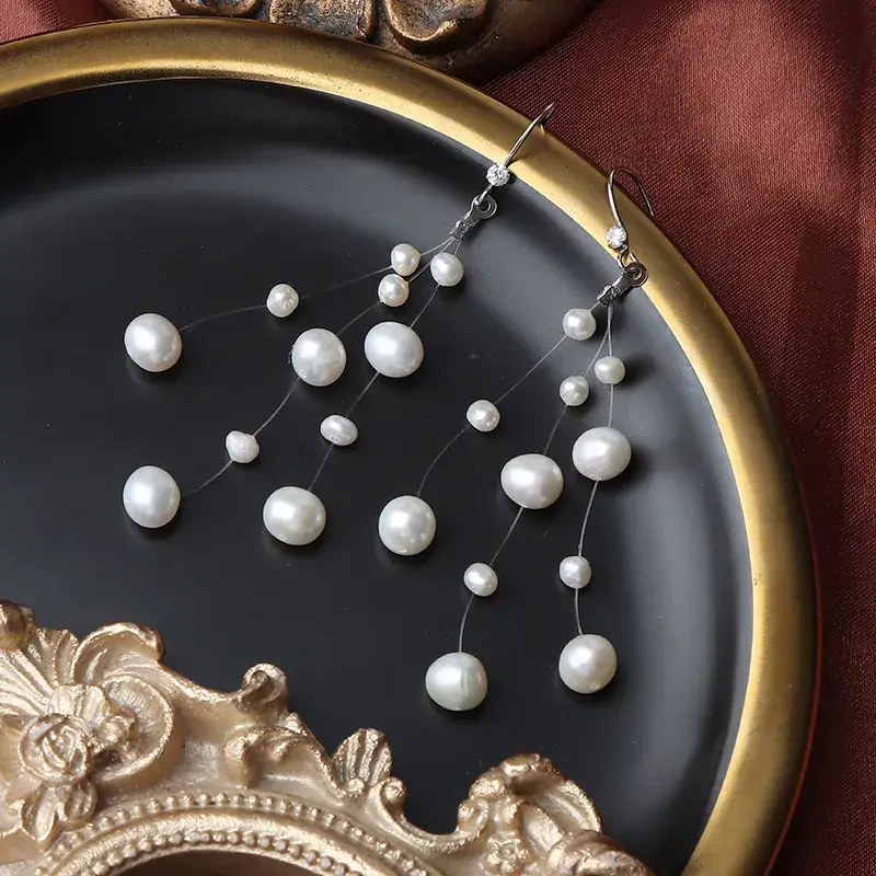 Natural Freshwater Pearl Earrings S925 Silver Women - Image 4