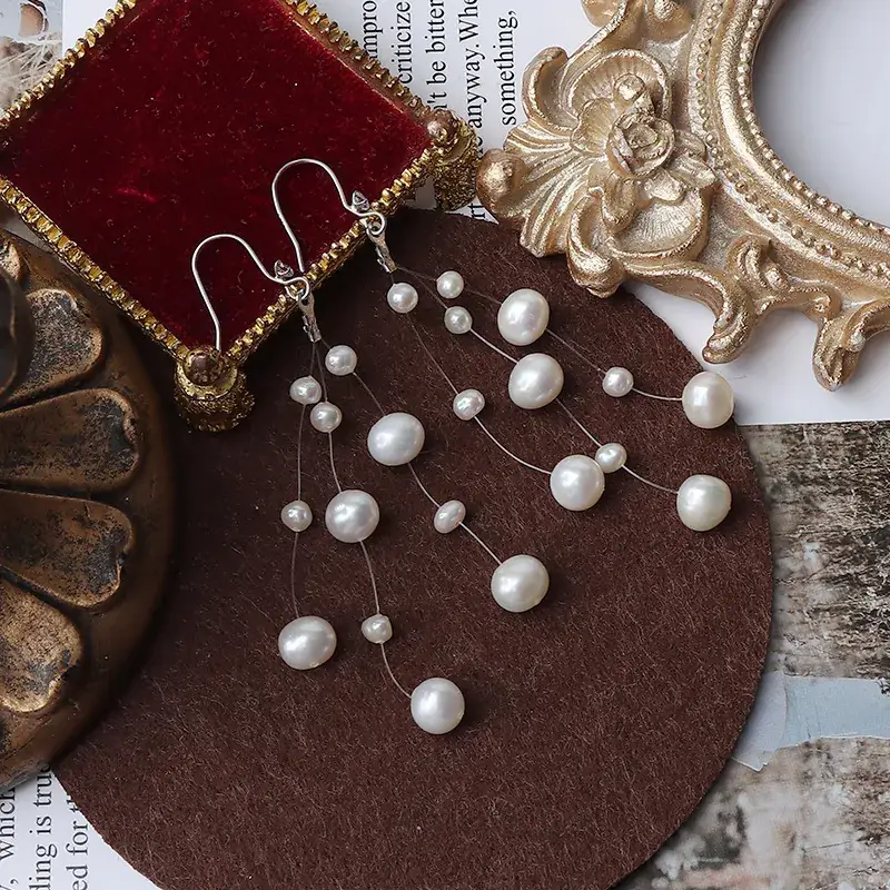 Natural Freshwater Pearl Earrings S925 Silver Women - Image 5