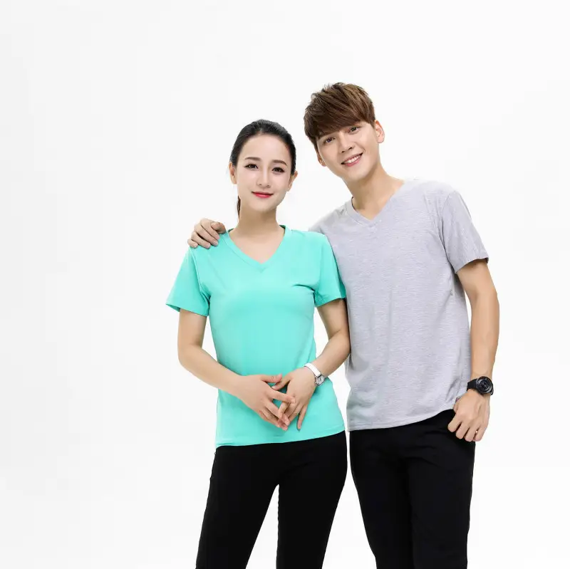 Light Blue V-Neck Lycra Cotton T-Shirt for Men - Image 17