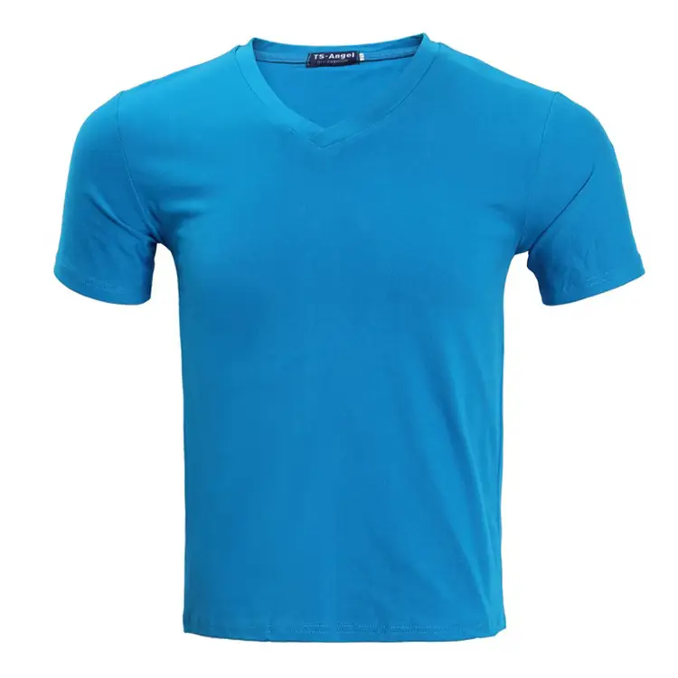 Light Blue V-Neck Lycra Cotton T-Shirt for Men - Image 4