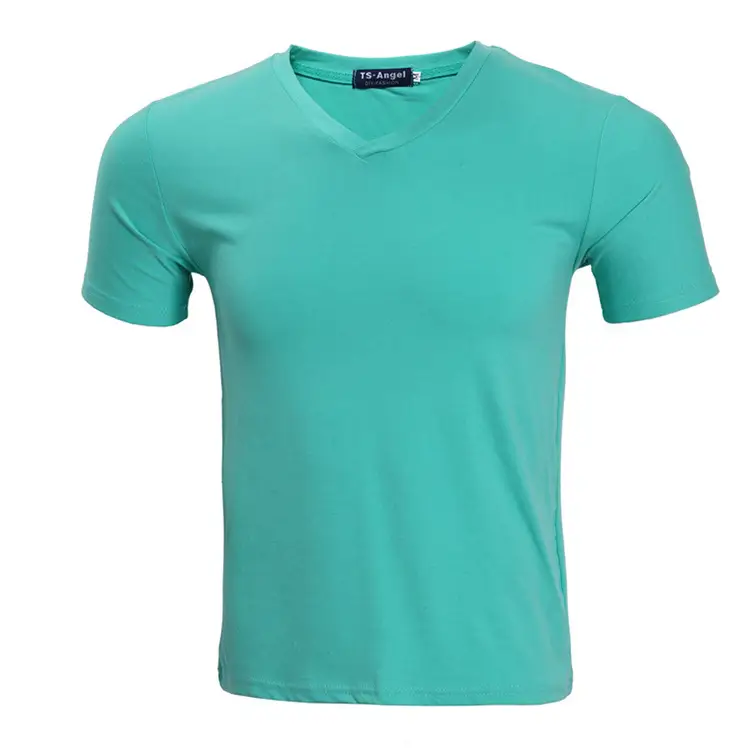 Light Blue V-Neck Lycra Cotton T-Shirt for Men - Image 13