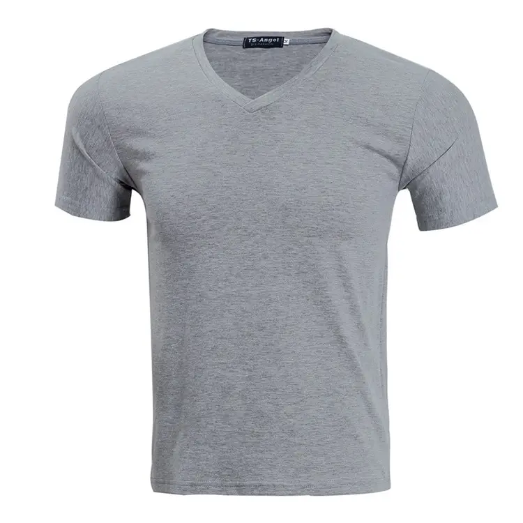 Light Blue V-Neck Lycra Cotton T-Shirt for Men - Image 5